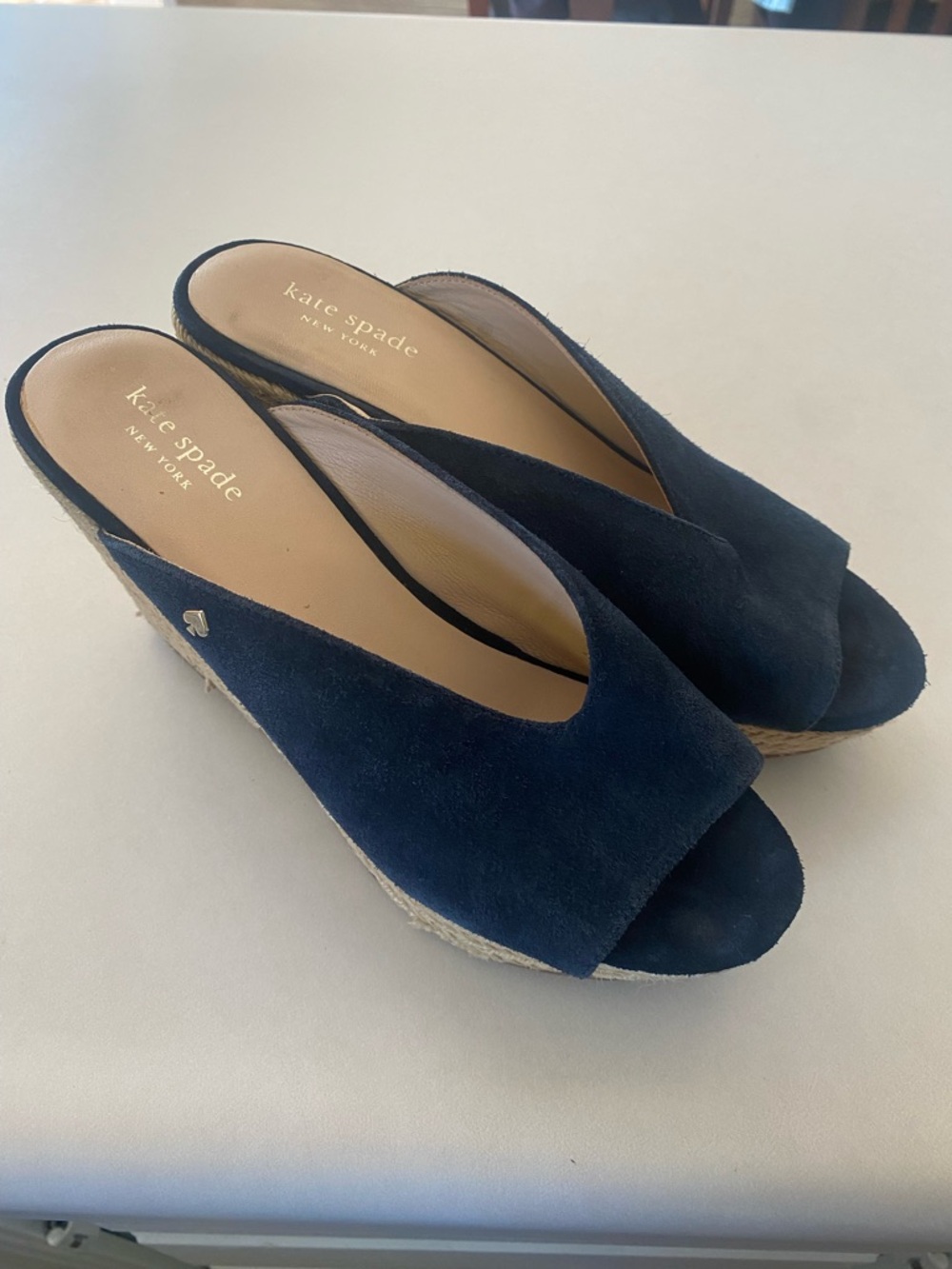 KATE SPADE THEA WEDGE ESPADRILLE SANDAL HEEL SUEDE NAVY WOMENS SZ 8
